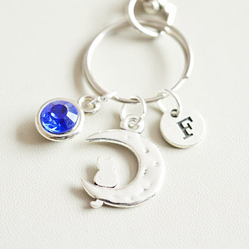 Cat gifts, Cat Keychain for Her, Moon Keychain, Cat and Moon charm, Gifts for her, Unique gift for her, birthday gift, Animal, Cute, Quirky