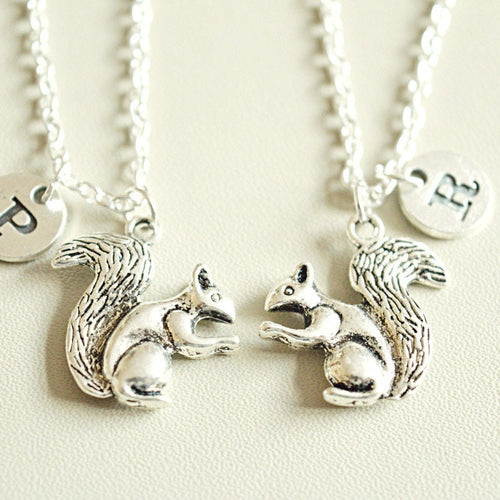 Animal Necklace, Charm Necklace, BFF Gift Idea, Initial Necklace, Monogram Necklace, Two Best Friends, Bestie, Animal Jewelry, Squirrel