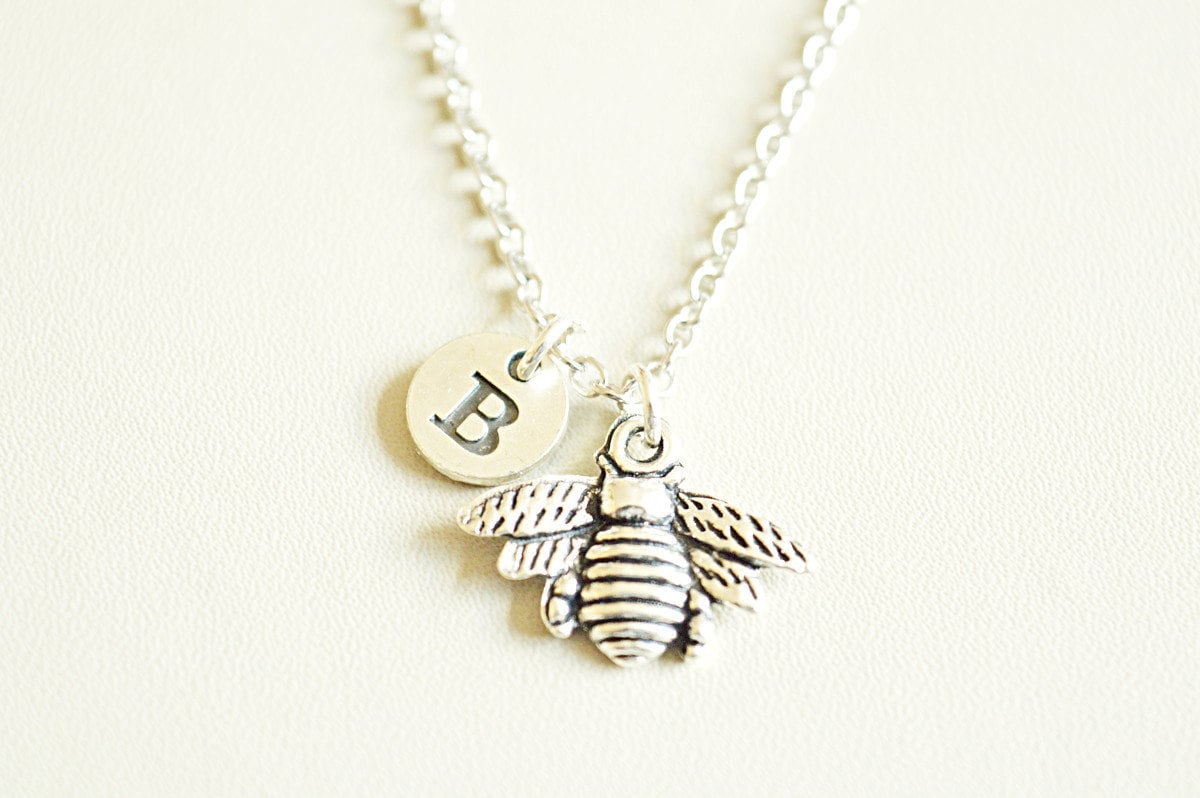 Bee Necklace, Bee Jewelry, Silver Bee, Bee Gifts, Bee Charm Necklace, Honey Necklace, Honey bee Jewelry, Bumble Bee, Silver Gift,  Bee Hive