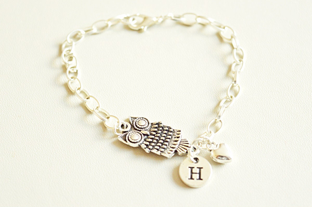 Owl Bracelet, Owl Gift, Owl Charm Bracelet, Owl Jewelry, Bird Bracelet, Personalized Owl bracelet, Silver Owl, Owl Gifts for her, Animal