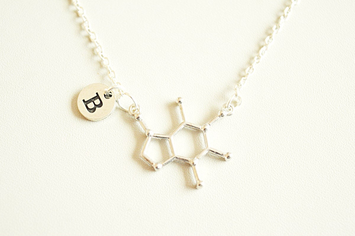 Caffeine Necklace, Caffeine Jewelry, Caffeine gift, Chemistry Gift, Molecule Necklace, Biology gifts, Science gift, Chemistry,Molecular gift