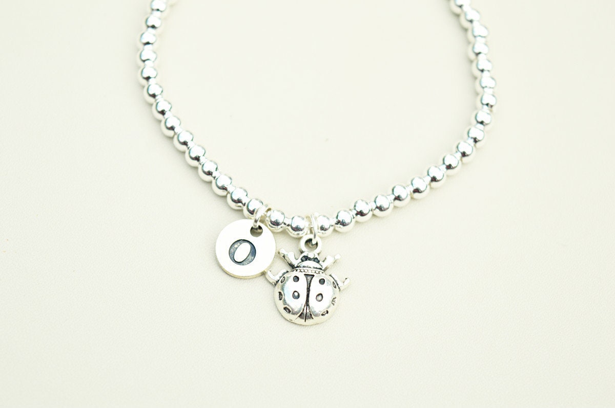 Personalized Initial Bracelet, LadyBird Gifts for her, Ladybird Lover, Lady Lug Gift, Lady bird Jewelry, Initial Charm Bracelet,Personalized