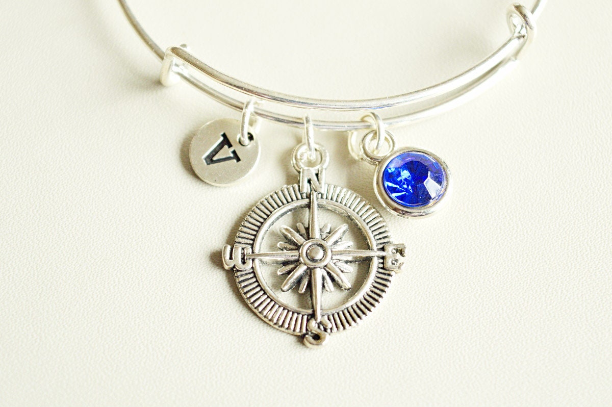 Compass Bracelet, Compass Gift for her, Compass Charm Gift, Compass Jewelry, Compass Bangle, Compass Pendant, Birthday, Sister, Girlfriend