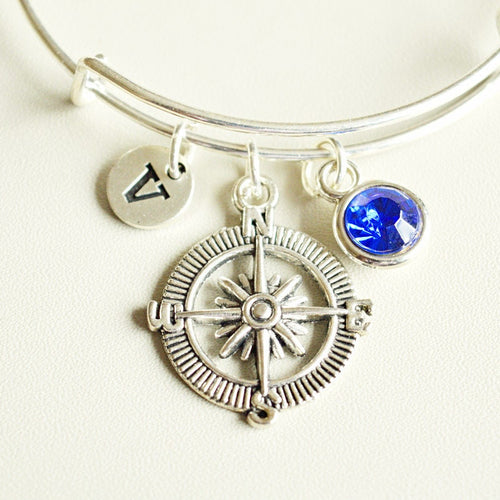 Compass Bracelet, Compass Gift for her, Compass Charm Gift, Compass Jewelry, Compass Bangle, Compass Pendant, Birthday, Sister, Girlfriend