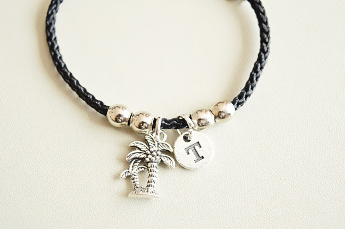 Beach Lover Gift, Tree Bracelet, Palm Tree Bracelet, Palm Tree Gift, Libra Gift, Tree Gift, Coconut tree Gift, Ocean, Beach Wedding, Initial