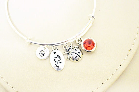 Lady Bug Bracelet, Lady Bird Jewelry, Silver Necklace for friend, Silver BFF gift, hand stamped gift,ladybug gift, Insect Charm
