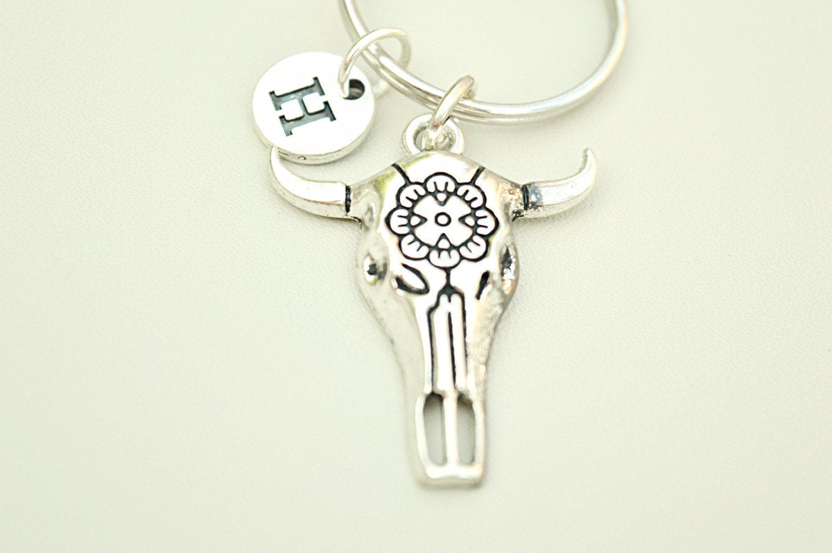 Bull Skull Keychain , Skull Keyring, Native American Gift, Southwestern Keychain, Gothic Keychain, Gifts for Guys, Gift for Boys, Boyfriend