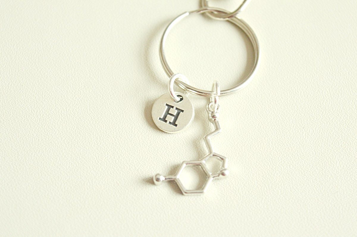 Serotonin  Keychain, Serotonin Key ring Caffeine gift, Chemistry Gift, Molecule Keyring, Biology gifts, Science gift, Chemistry, Serotonin