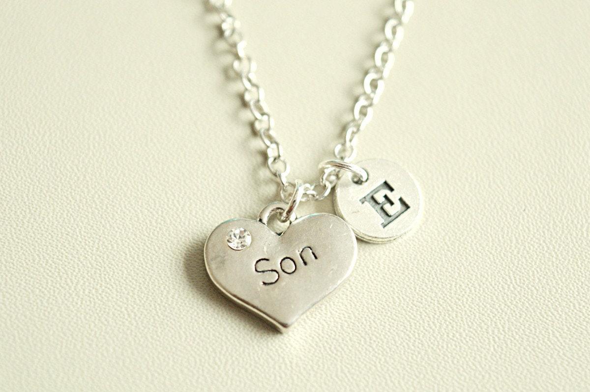 Son Necklace, Son gift, Silver Son Necklace, Personalized Son Gift, Hand Stamped Son Jewelry, Son Birthday, Gifts for son, Son Heart, Son