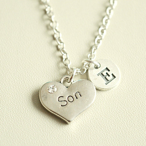 Son Necklace, Son gift, Silver Son Necklace, Personalized Son Gift, Hand Stamped Son Jewelry, Son Birthday, Gifts for son, Son Heart, Son