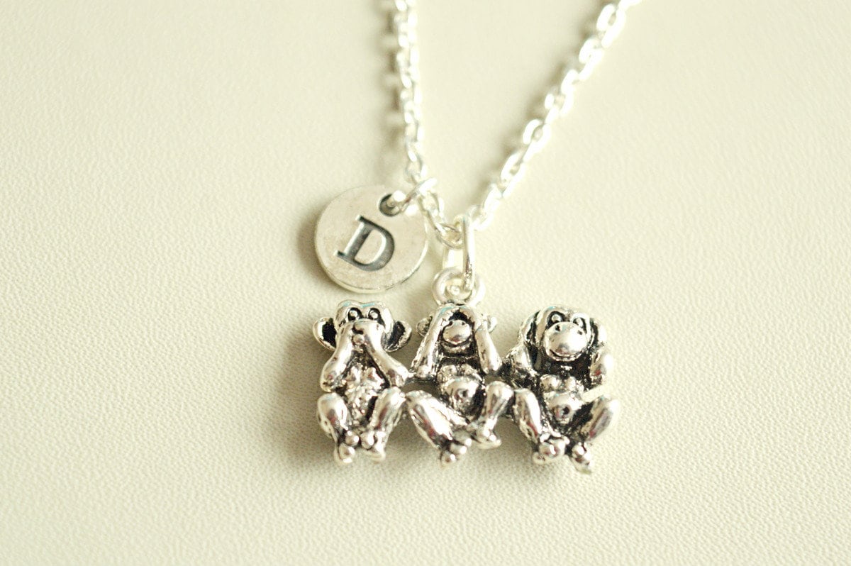 Monkey Necklace, Three Wise Monkeys, Monkey Gifts, See No Evil, Hear No Evil, Speak No Evil,Three wise monkey jewelry, Monkey jewelry, Funny