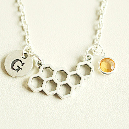 Honeycomb Necklace, Honeycomb Gifts, Honeycomb Jewelry,Honeycomb Charm, Bee, Honeybee, Honey Lover, Bee Keeper, Bee Hive,Gifts for Her,Women