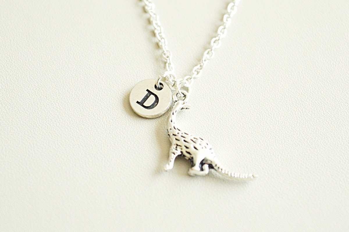 Dinosaur Jewelry, Dinosaur Present, Initial charm Necklace, Dinosaur Keepsake, Dinosaur choker, Dino charm, Dinosaur Lover, Best Friend