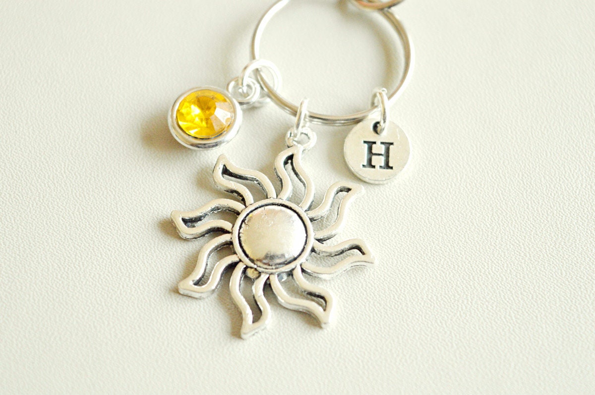 Sun Keychain, Sun Gift, Personalized Sun, Sun Keyring, Sun Gift for Women, Sun Charm Gift, Silver Sun Keychains, Sunshine, Boho, Unique,Cool