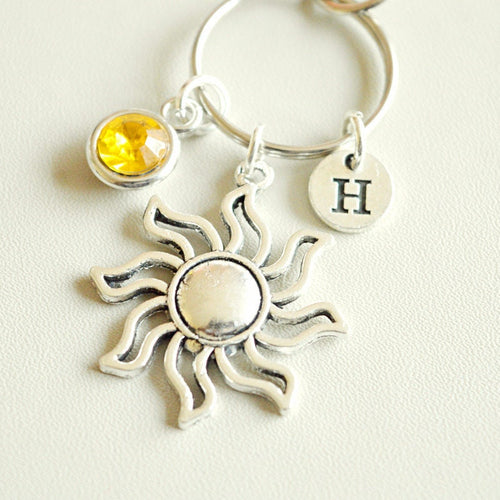 Sun Keychain, Sun Gift, Personalized Sun, Sun Keyring, Sun Gift for Women, Sun Charm Gift, Silver Sun Keychains, Sunshine, Boho, Unique,Cool