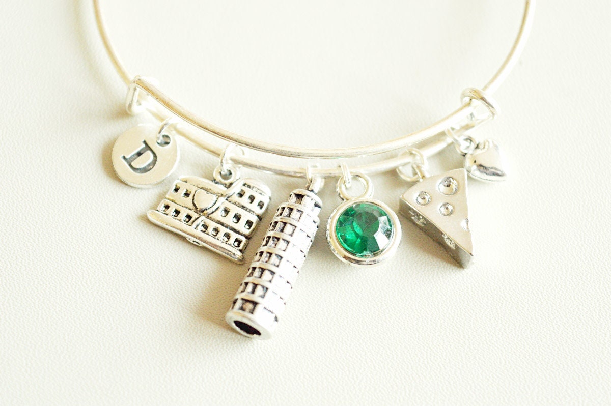 Italy Bracelet, Italy gift, Italy jewelry, Italy Keyrings, Gift for Italian, Italian gifts, Cheese, Rome, Colosseum, Tower of Pisa, Roman
