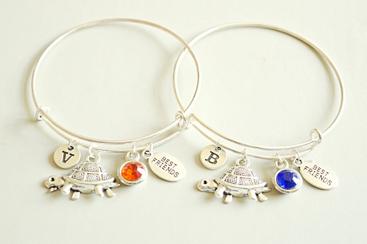 Tortoise Bracelet Set, BFF gift idea, BFF Bangle,  Bff bracelets set, Set of Two, 2 best friend bracelets, Matching, Custom, initial, Charm