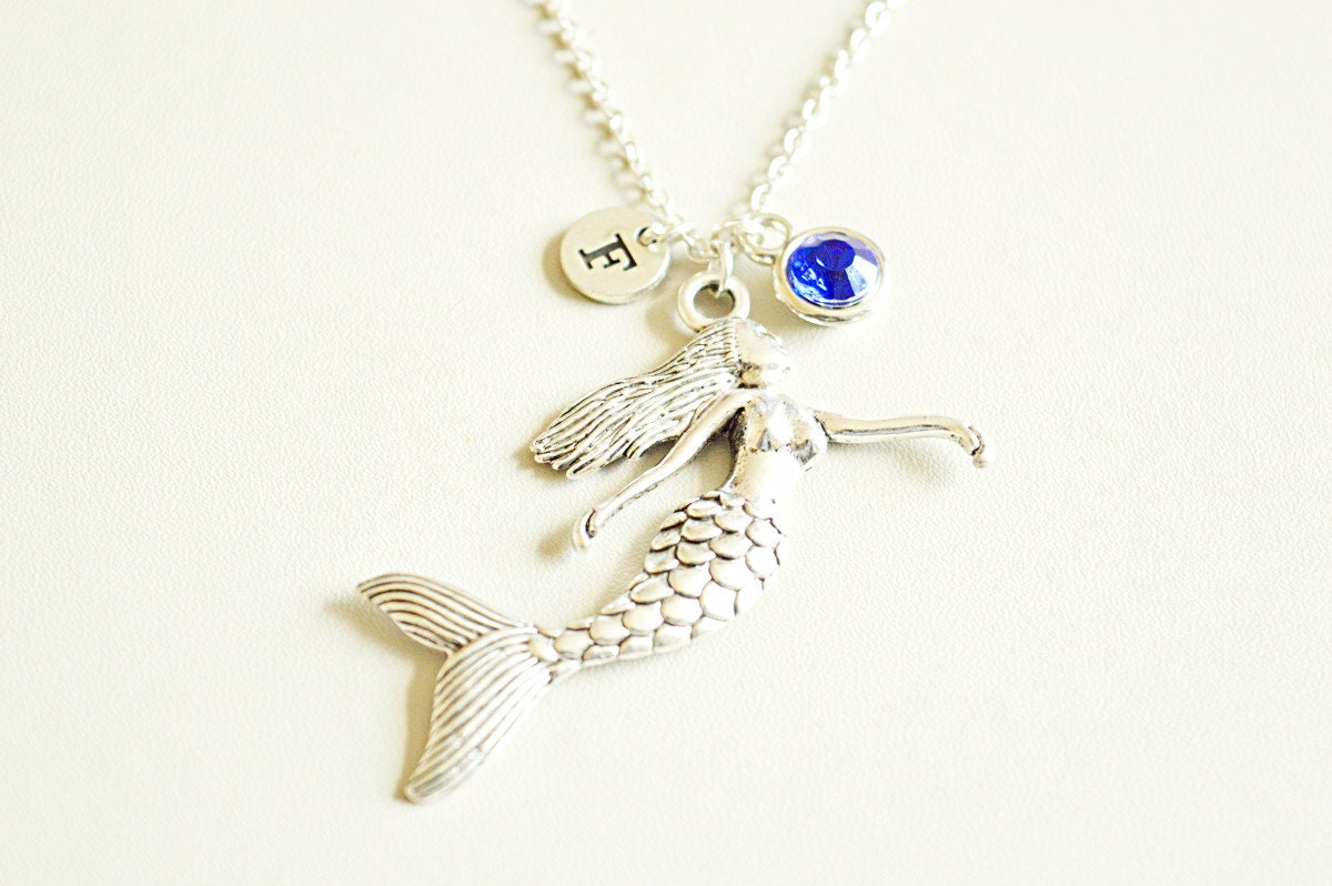 Mermaid Necklace, Mermaid Jewelry, Mermaid Gifts, Personalized gift for her, Initial Gifts, Birthday Necklace, Mermaid Charm, Sea, Ocean