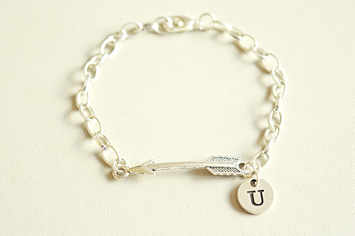 Initial Bracelet, Arrow Bracelet, Arrow Jewelry, Boho Bracelet, Personalized bracelet, Silver Bracelet, Small bracelet, Cupid Arrow, Charm