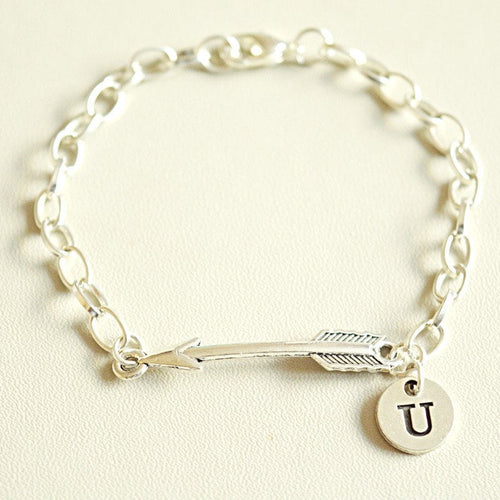 Initial Bracelet, Arrow Bracelet, Arrow Jewelry, Boho Bracelet, Personalized bracelet, Silver Bracelet, Small bracelet, Cupid Arrow, Charm