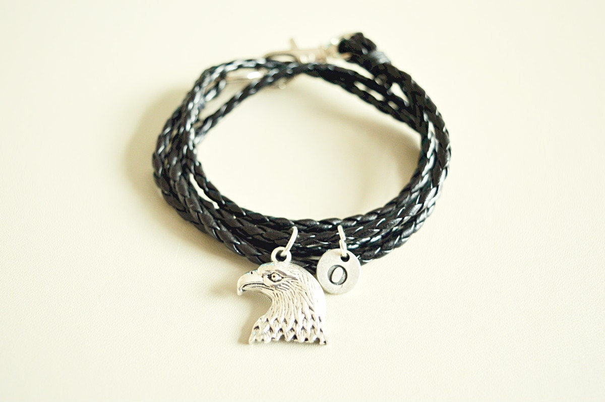 Bird bracelet, Eagle Bracelet, Eagle leather bracelet, Bird charm gift, Bird Charm, Mens , Ladies, For him, For her, Black bracelet, aquila