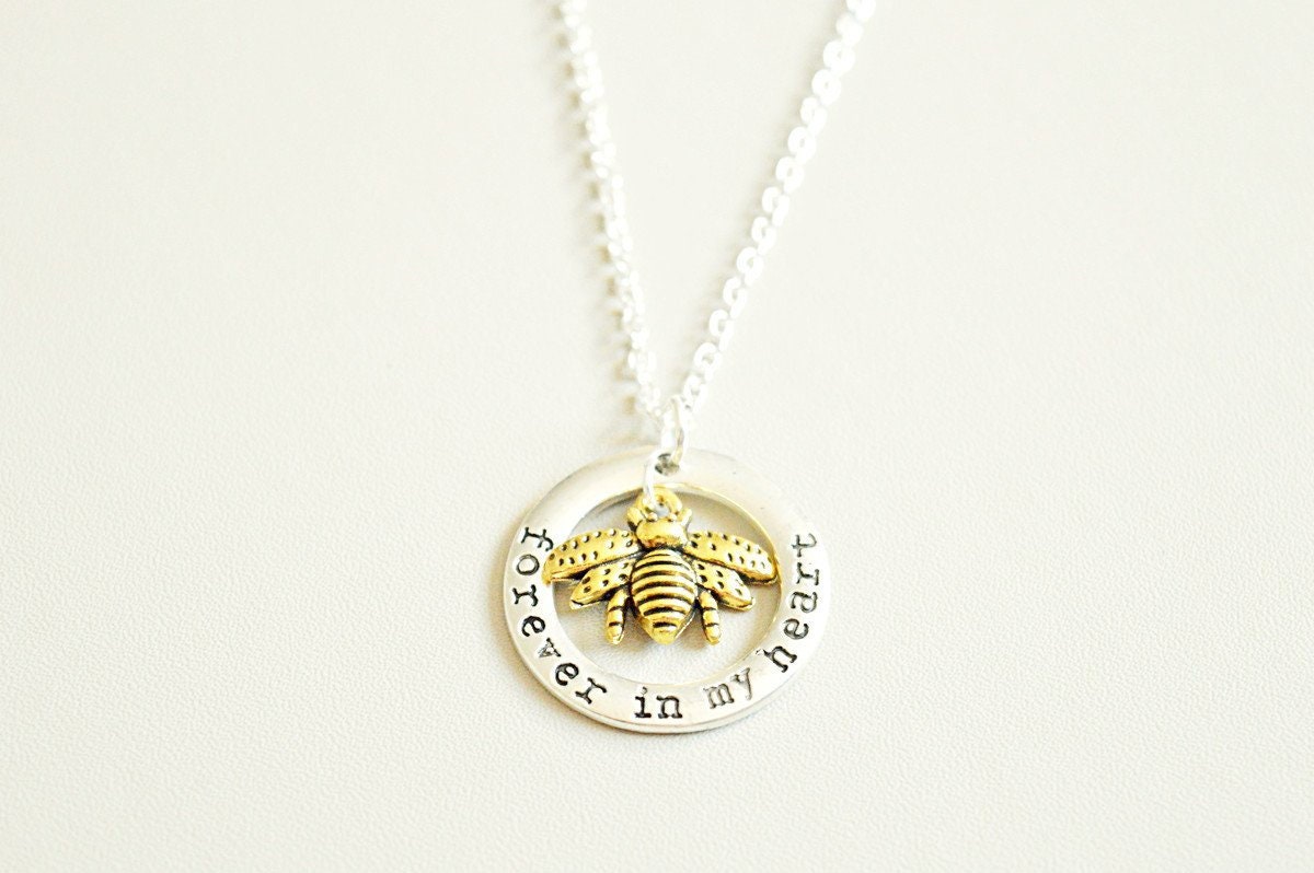 Forever Necklace, Forever In My Heart , Charm Silver, Memorial Necklace, RIP Necklace, Sympathy Gift, remembrance jewelry gift, Bee Charm