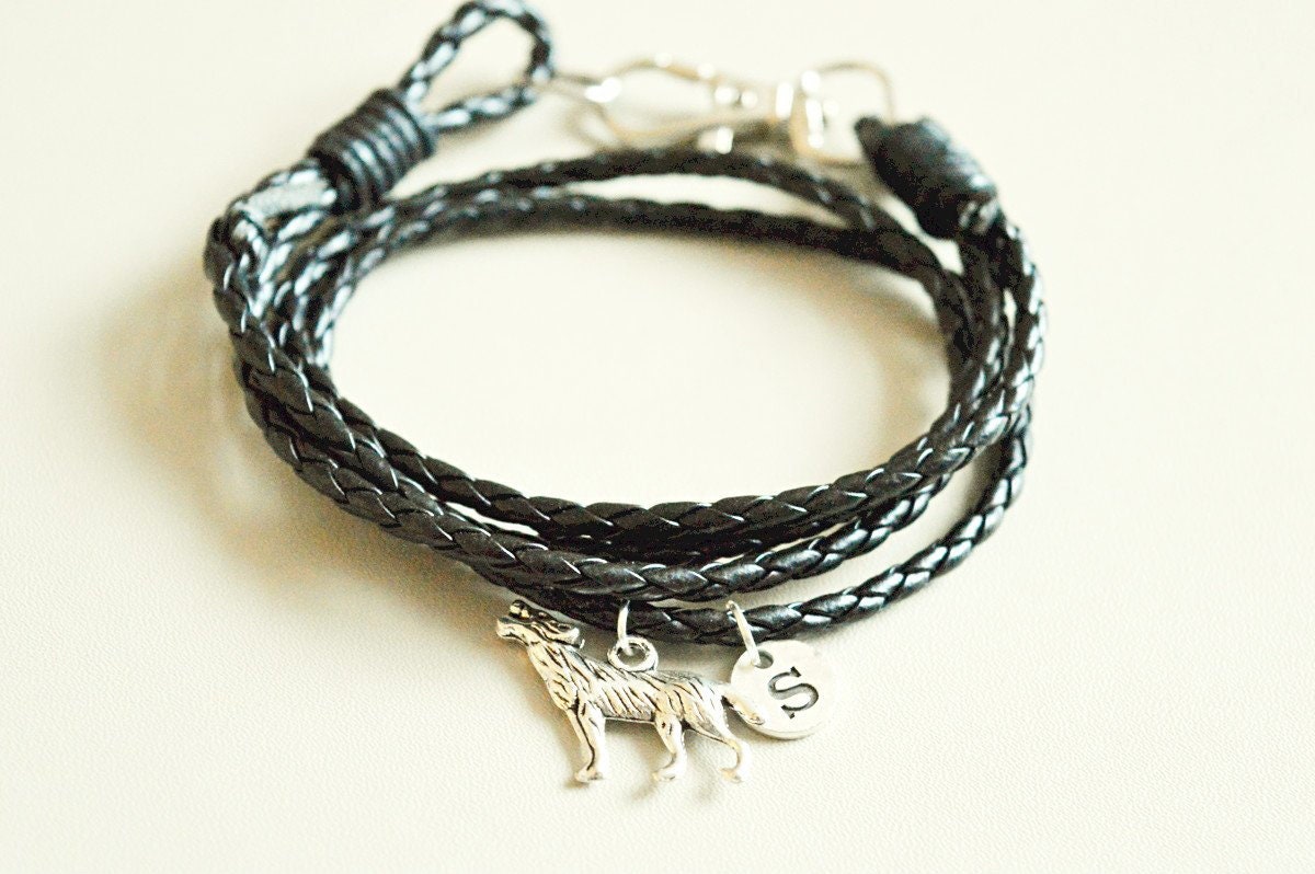 Wolf Bracelet, Black Wolf Bracelet, Wolf gifts, Gift for Boyfriend, Animal Charm, Mens bracelet, Leather bracelet, Coyote, Wild Animal, Fox