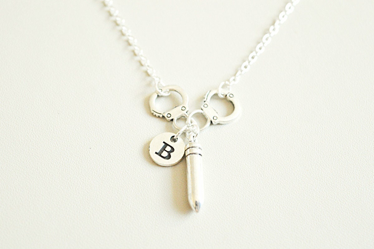 Bullet Necklace, Partners in Crime Necklace,  Friends Necklace, Friendship Necklace, Personalized best friend gift, Bff in crime, Handcuffs