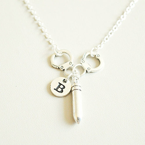 Bullet Necklace, Partners in Crime Necklace,  Friends Necklace, Friendship Necklace, Personalized best friend gift, Bff in crime, Handcuffs