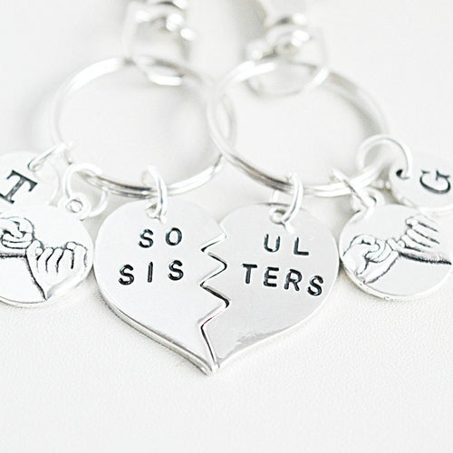 Soul Sisters Keychain, Sister Keyring for 2, Soul Sisters Gift, Gifts for Sister, Sister Keychain, Black, Soul Sister, Best friend,Bff