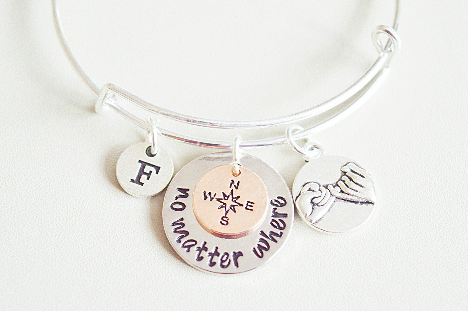 No Matter Where Bracelet, long distance friendship bracelet, Best Friend Bracelet, Bff Charm bracelet, Set of Best friends, moving gift, bff