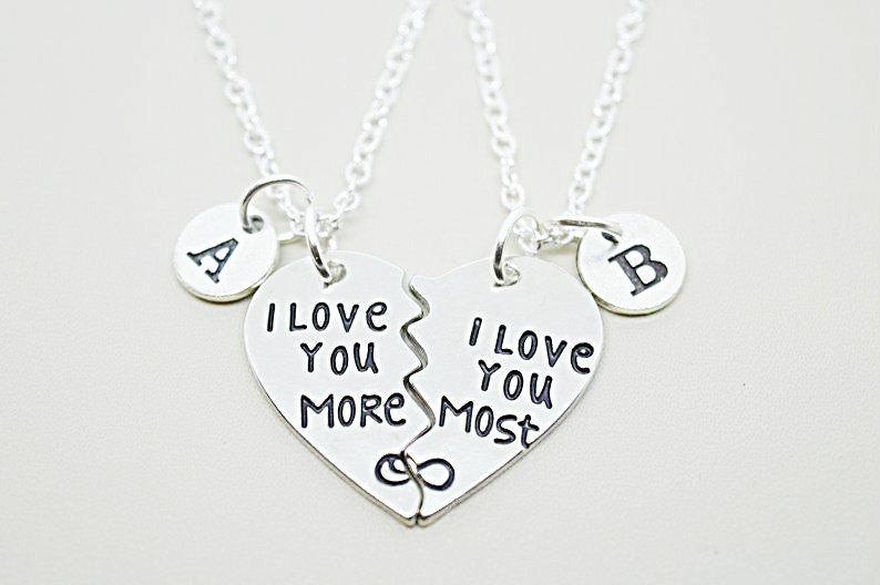 Couple Gift, Couple Necklaces, I love You more, I love you most, Split Heart Necklaces, Him Her gift , boyfriend girlfriend, Gay, Lesbian