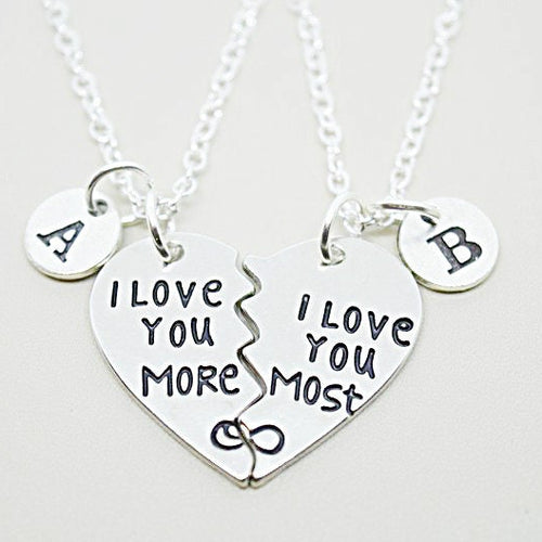 Couple Gift, Couple Necklaces, I love You more, I love you most, Split Heart Necklaces, Him Her gift , boyfriend girlfriend, Gay, Lesbian