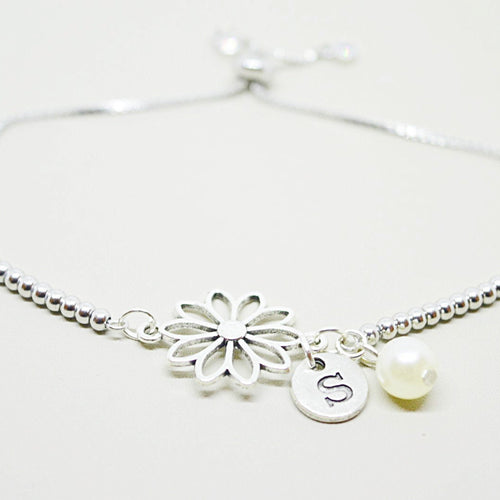 Bridesmaid Personalised Gift, Bridesmaid Personalised Bracelet, Bridesmaid Bracelet set, Flower Silver Bracelet, Wedding Gifts, Unique gifts
