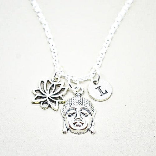 Buddha Necklace, buddha Gift, Lotus charms, buddha Jewelry, Buddhist Gift, Buddhism, India, Hindu, Yoga, Laughing Buddha, Buddha face