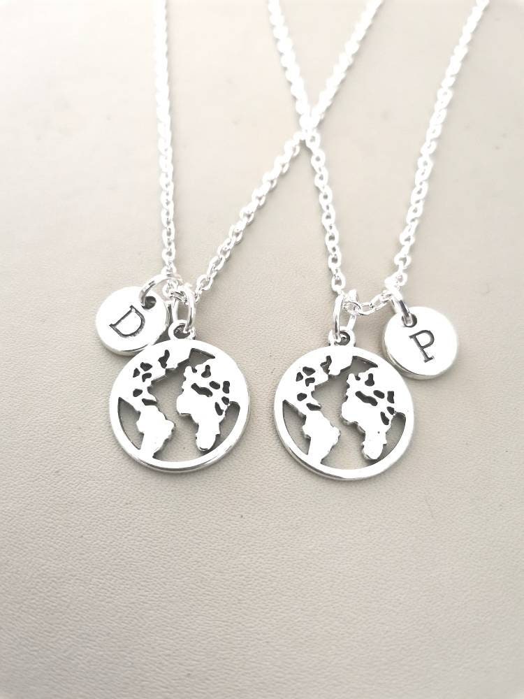2 Best friend Necklace, World Map  Necklaces, BFF Necklace for 2, Globe Necklace Set, Friendship necklace for 2, Best friends necklace