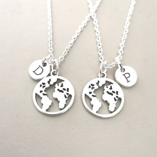 2 Best friend Necklace, World Map  Necklaces, BFF Necklace for 2, Globe Necklace Set, Friendship necklace for 2, Best friends necklace