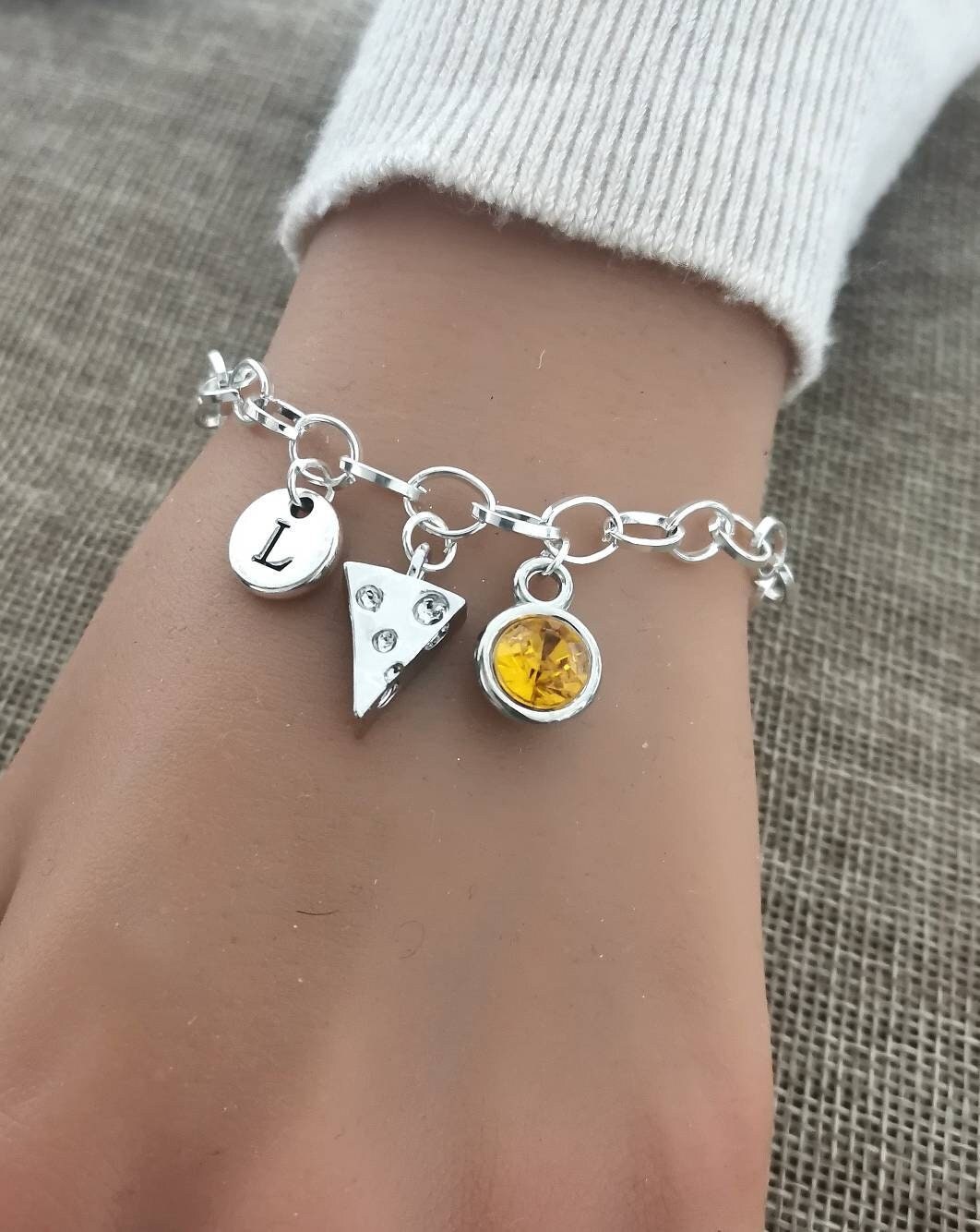 Cheese Bracelet, Cheese Gift, Cheese Jewelry, Birthday Gift for her, Foodie gift, French Gift, Chef bracelet, Bangle for her, Cheese Pendant