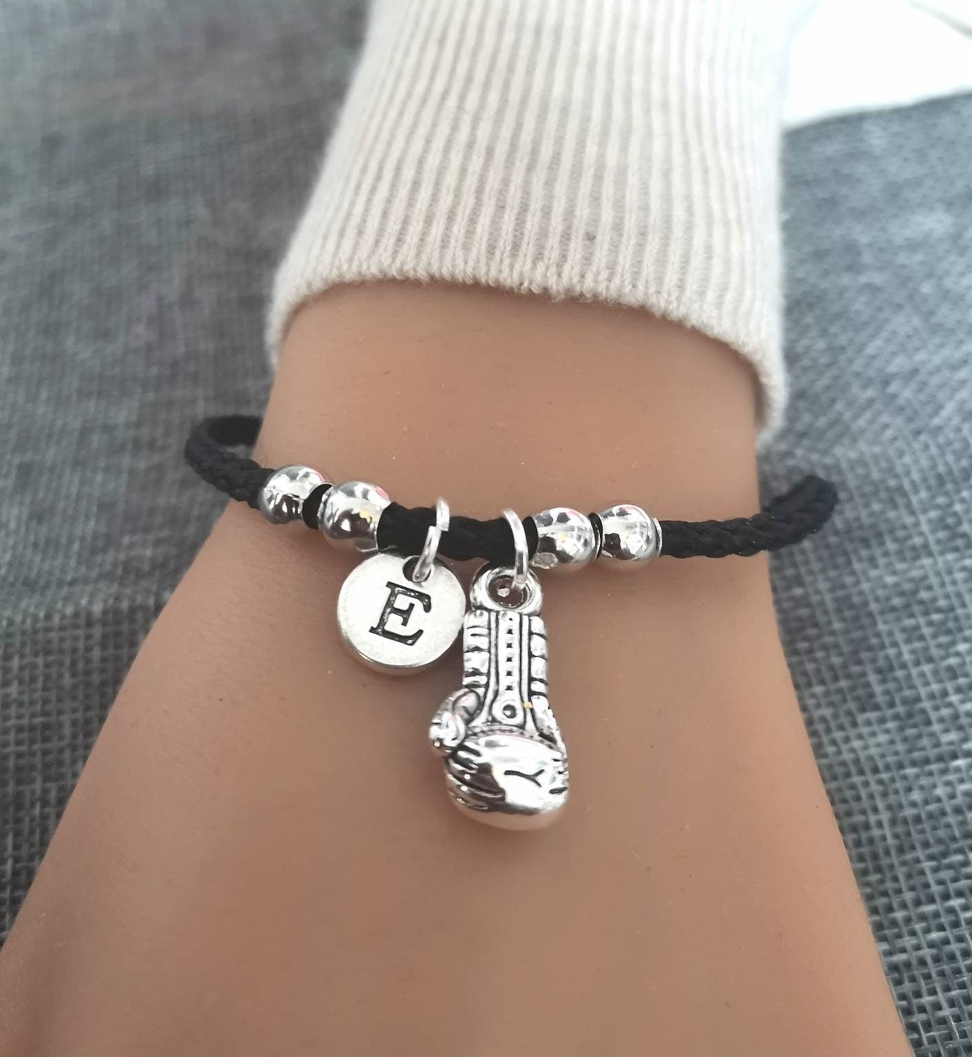 Boxing glove bracelet, boxing charm Bracelet, personalized bracelet for boxer, expandable Bracelet, Fitness bracelet, initial, Hand stamp