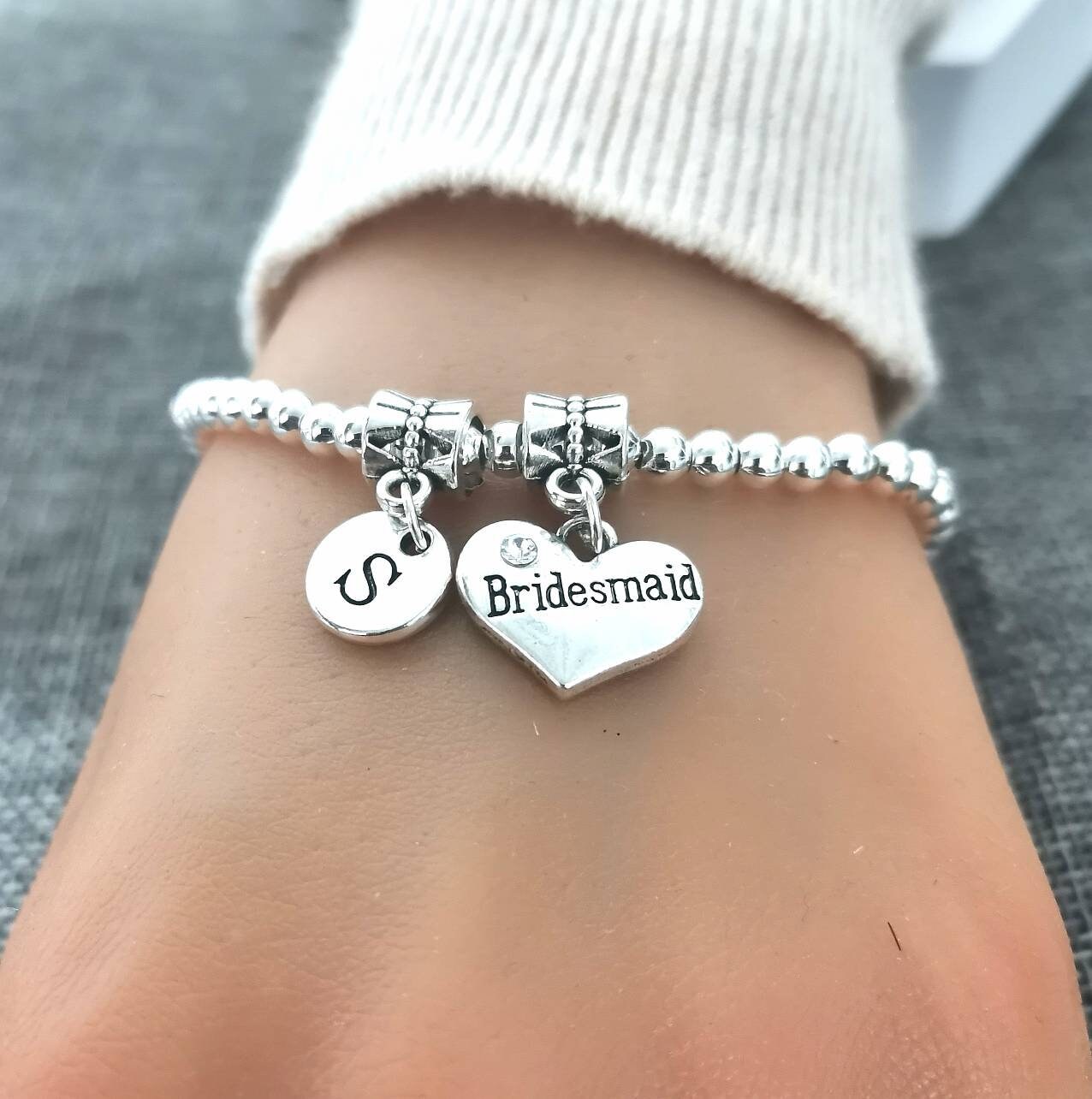 Bridesmaid Silver bracelet, Silver Bridesmaid gift, Gift for bridesmaid, Brides maid personalized gift, Thank you bridesmaid gift, Initial