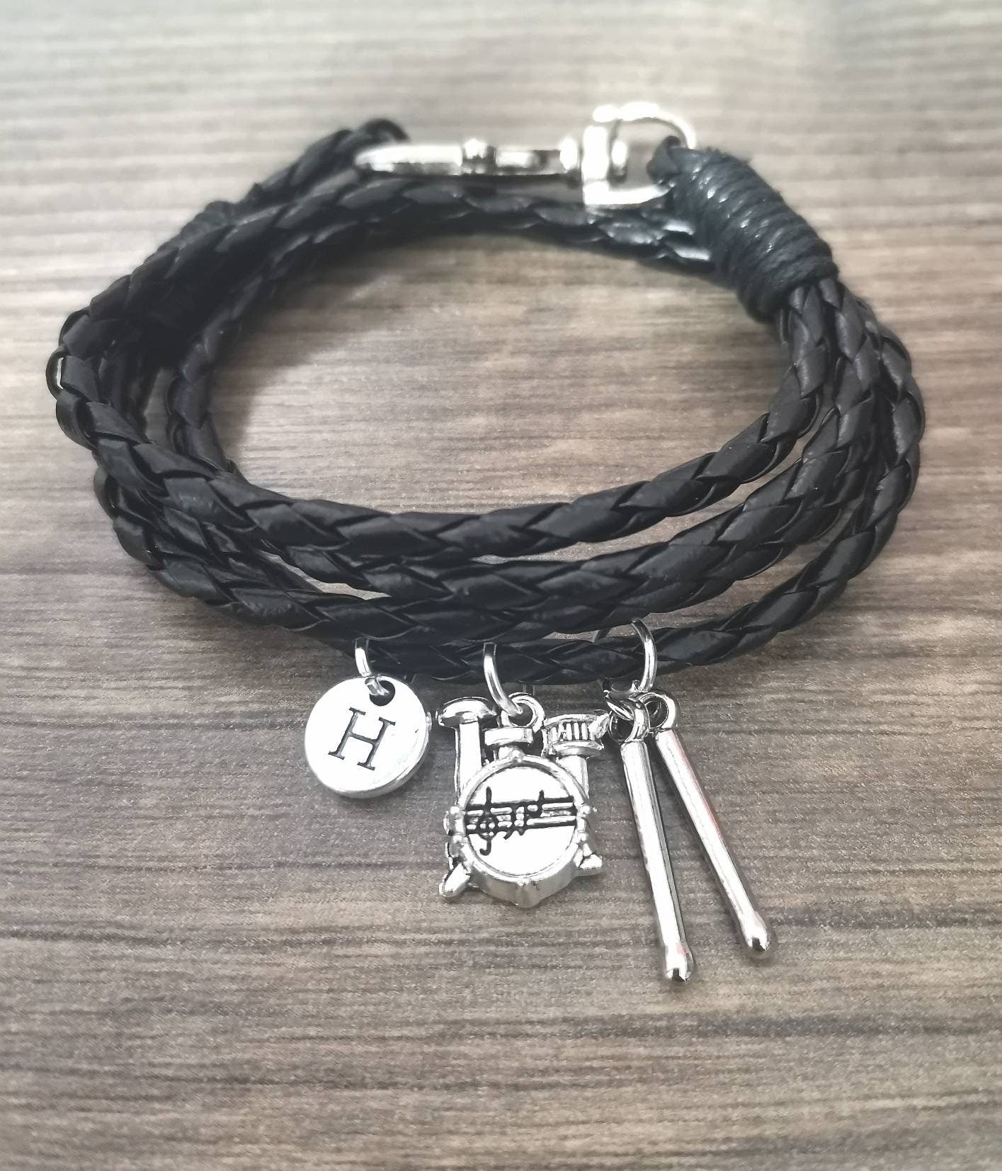 Drummer bracelet, Drummer Gift, Mens leather bracelet, Boyfriend gift, Drum Gift, Drum Bracelet, Music, Band Member,Drummer Birthday,present