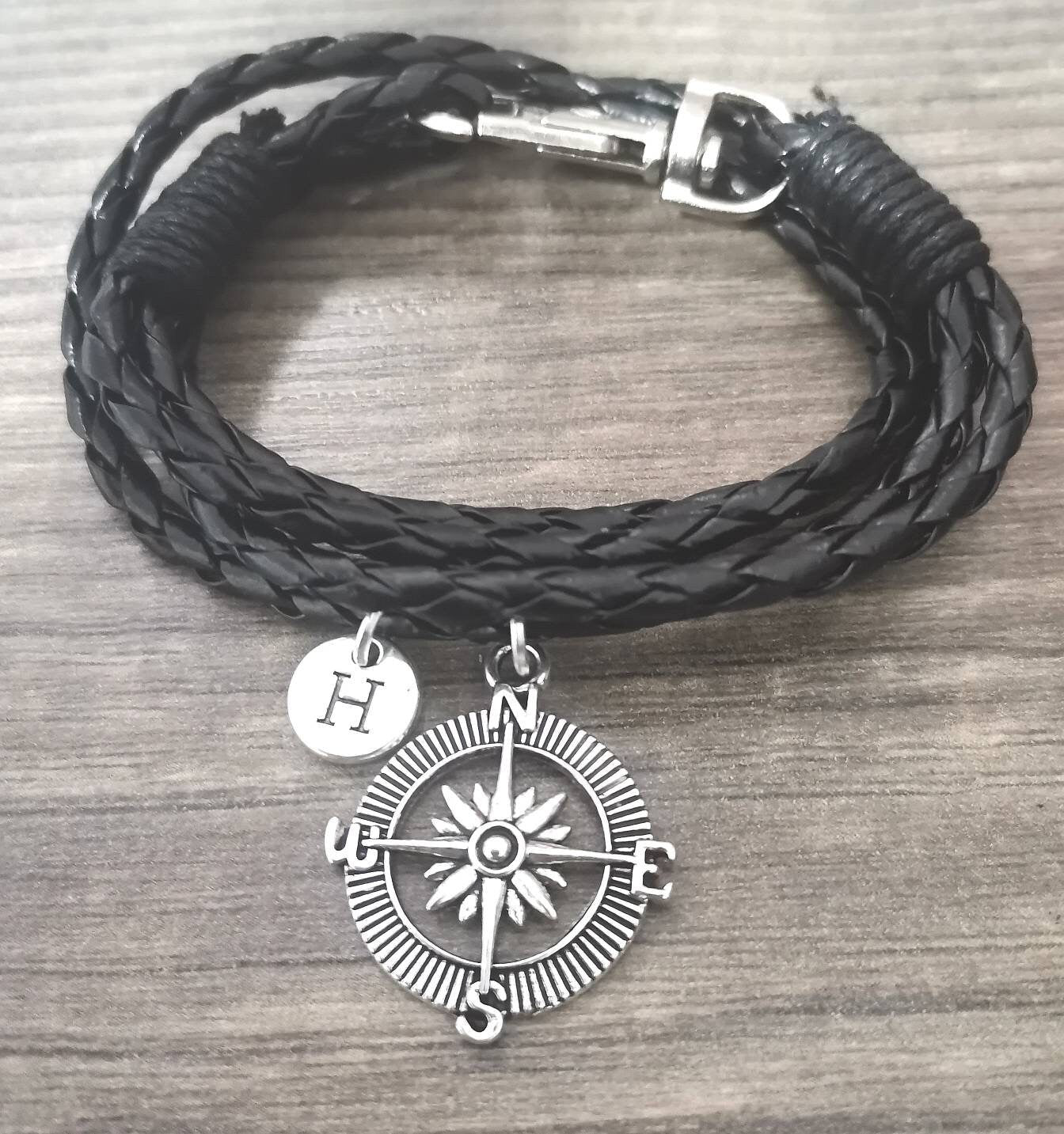 Compass bracelet, Mens Bracelet, Mens leather bracelet, Boyfriend gift, Compass Charm, Boyfriend Bracelet, Boyfriend Gift, Compass Gift