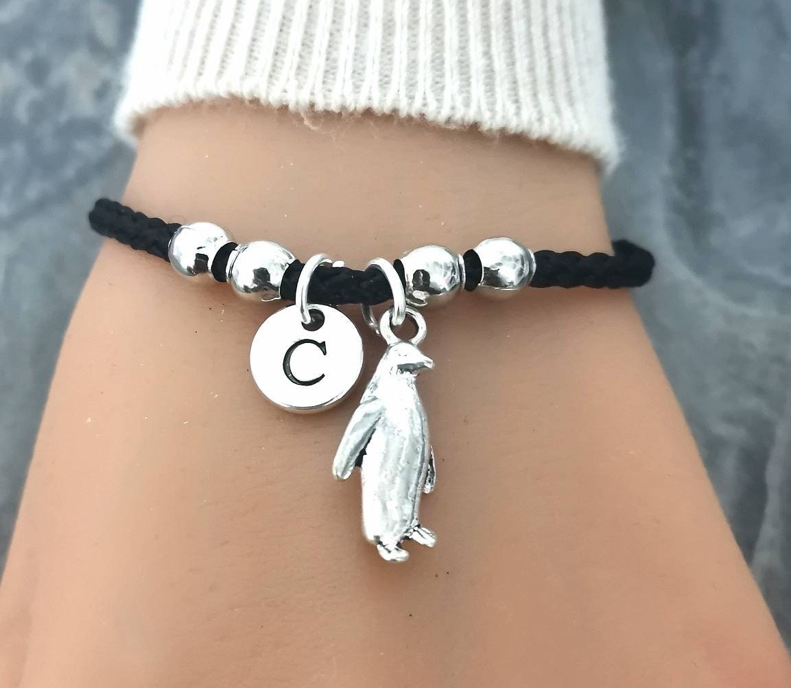 Penguin Bracelet, Penguin Gifts, Penguin Jewellery, Penguin Cord Bracelet, Black bracelet, Kids, Children, Women, Men, Animal, Penguin Lover