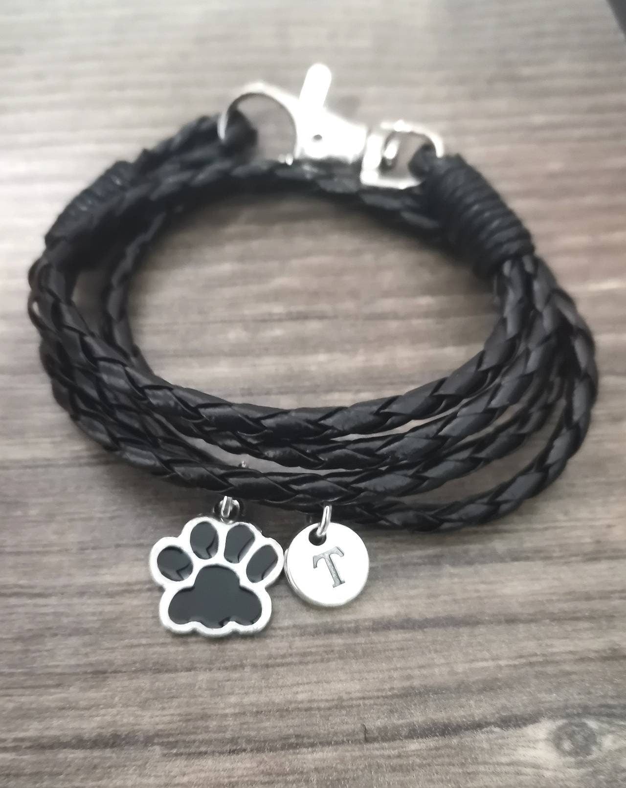 Paw Bracelet, Personalized Dog Gift, Paw Charm Gift, Dog Lover, Gift Men, Dog Jewelry, Pet, Paw Print, Dog Loss, Pet loss, Animal Paw, Black