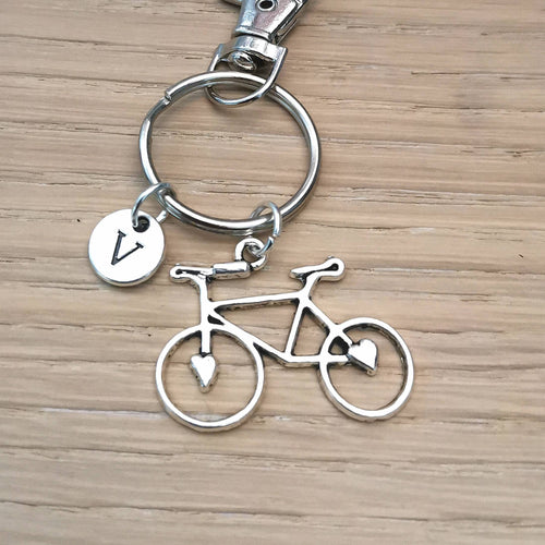Bicycle Keyring, Gift Keyring, Bike Keyring, Bicycle Keychain, Cyclist Gift, Cyclist Keyring, Silver keychain keyfob, Initial, Gift for him