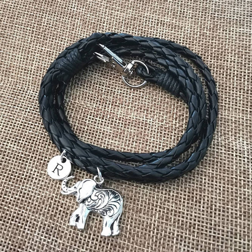 Elephant Bracelet, Black Elephant Bracelet, Elephant gifts, Gift for Boyfriend, Animal Charm , Mens bracelet, Leather bracelet, Christmas