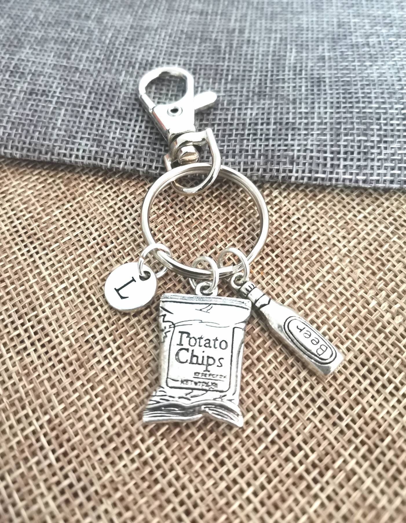 Potato Chip Keychain, Potato Chip bag gift, Beer Keyring , Dad Key chain , Food Keychain Gift , Food charm gift, Foodie, Brother, Fat, Lazy