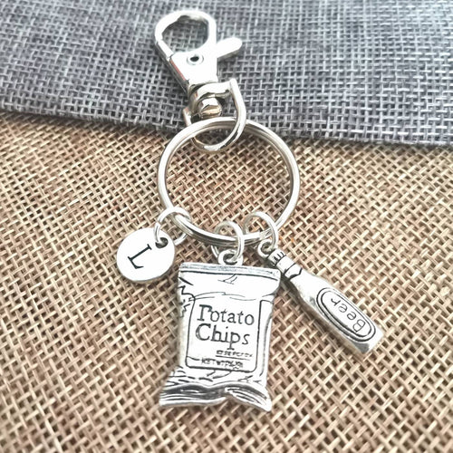 Potato Chip Keychain, Potato Chip bag gift, Beer Keyring , Dad Key chain , Food Keychain Gift , Food charm gift, Foodie, Brother, Fat, Lazy