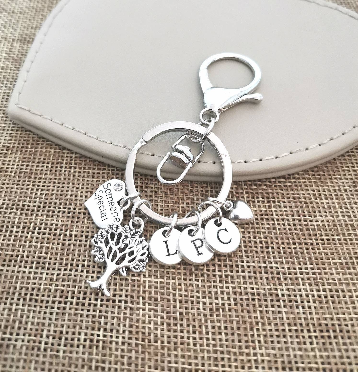 Personalized Keyring for Her, Personalized Keychain Women, Customized Gifts for her, Family Tree Keychains, Initial disc keychain, Woodland