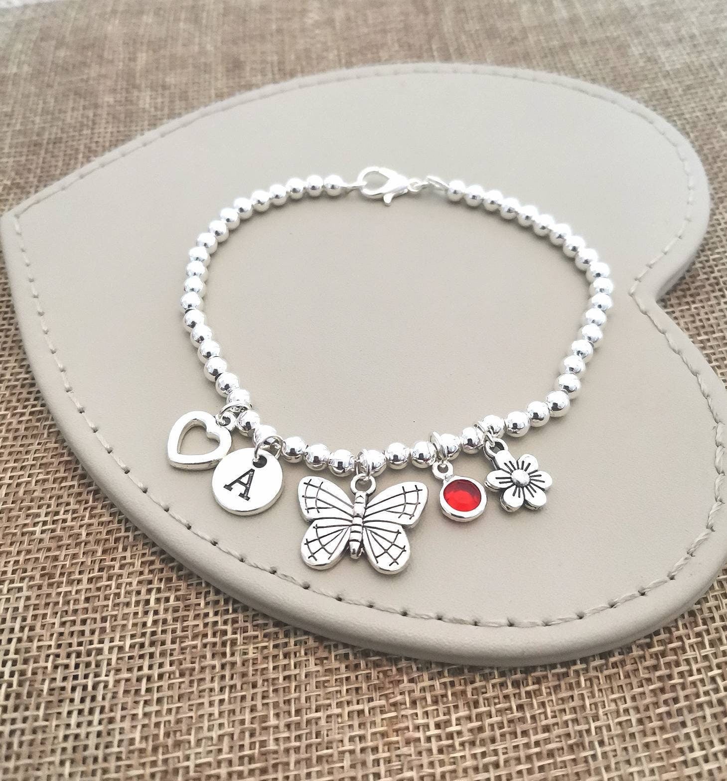 Personalised charm bracelet, multi charm bracelet, personalized bracelet, charm jewelry, gift for her,silver charm jewelry, butterfly, sun